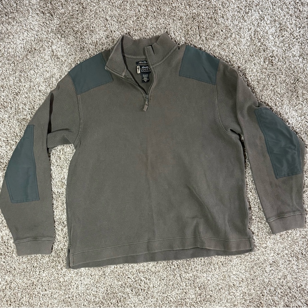 VtG Eddie Bauer Alpine Zip Mock Green Quarterzip with elbow patches men’s XL